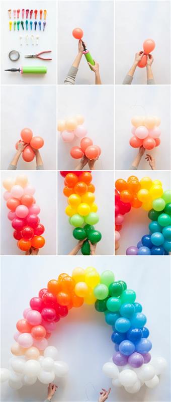 spalvinga balionų arka, įvairiaspalvių balionų grupės, susibūrusios į pagal spalvas suskirstytas balionų arkas