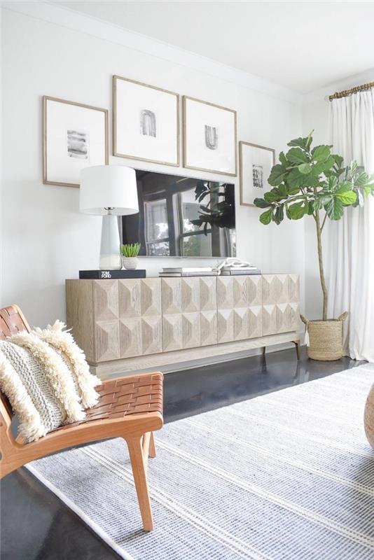 ahşap fotoğraf çerçeveleri ile tv üzerinde deco beyaz ve siyah fotoğrafçılık yeşil bitki örgülü tencere kapağı