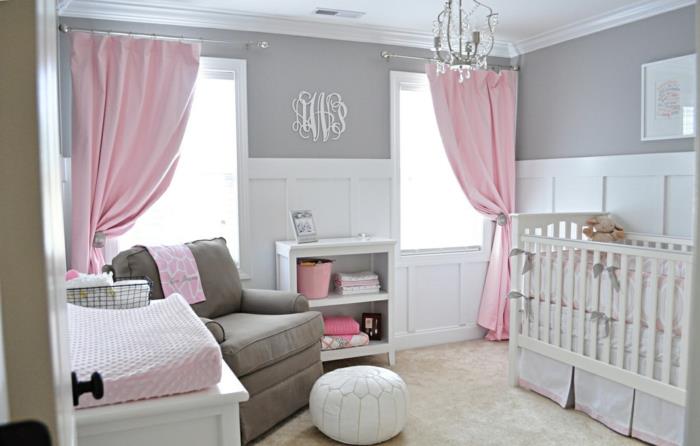kūdikio-mergaitės-miegamojo-dekoro-gražios spalvos originalios idėjos-baltos ir rožinės spalvos liuksai