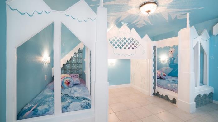 Snow Queen yatak odası, Frozen'dan ilham alan kreş aydınlatması, Elsa desenli dekoratif minderler