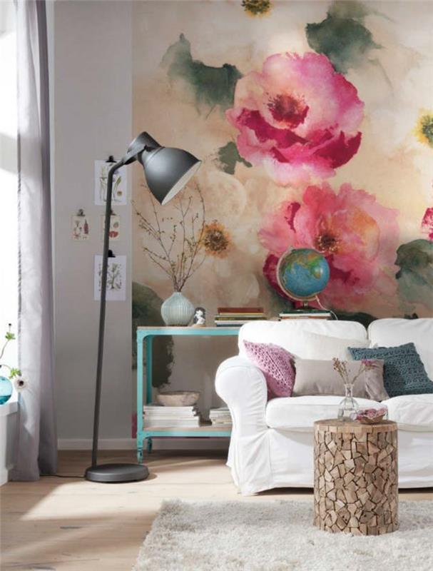 oturma odanızı nasıl dekore edersiniz, uzun perdeler, beyaz kanepe, siyah lamba, küre, kuru çiçekler