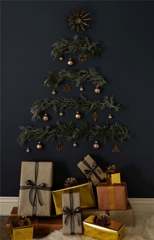 Noel süsleri DIY siyah duvar tablosu yeşil çelenk bakır süsler hediyeler sarma