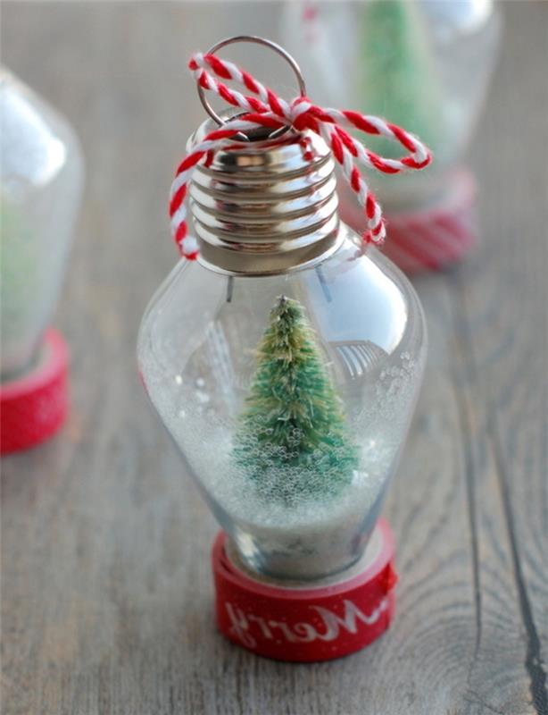 regeneruoto stiklo varpelio pakabukas, pagamintas iš lemputės, originali Kalėdų eglutės puošmena su pasidaryk pats sniego gaubliais