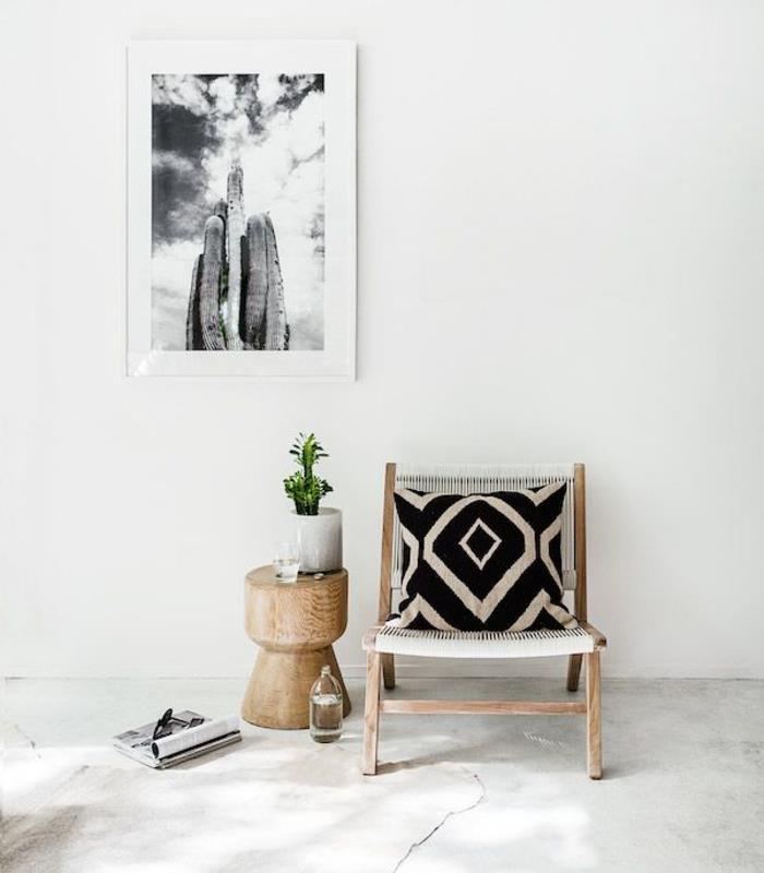 Afrika tarzı etnik dekor, kaktüs baskılı siyah beyaz fotoğraf posteri, geometrik desenli etnik yastık
