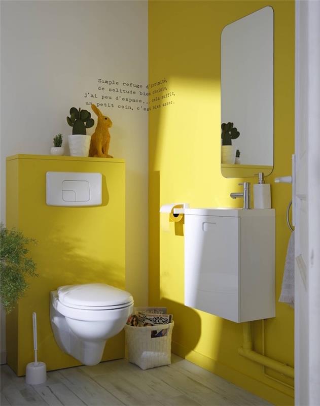 ideja, da svoje stranišče okrasite na izviren način rumeno -belo