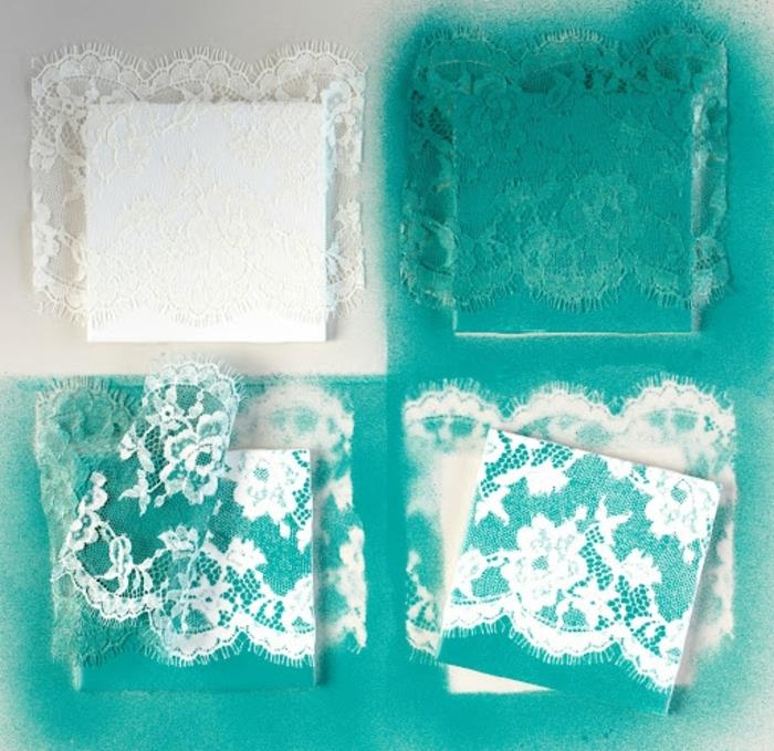 ploščice po meri z vzorci čipke deco, okrašena elegantna modra zelena barva, stenski dekor DIY