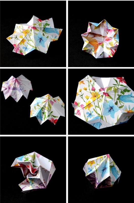 değerli taşlar gibi origami yılbaşı süsleri nasıl yapılır, kolay ve estetik kağıt katlama fikri