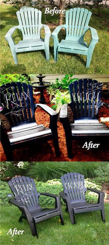 osupljiva preobrazba plastičnih vrtnih stolov z le nekaj potezami barve, pobarvanje pohištva na izviren način