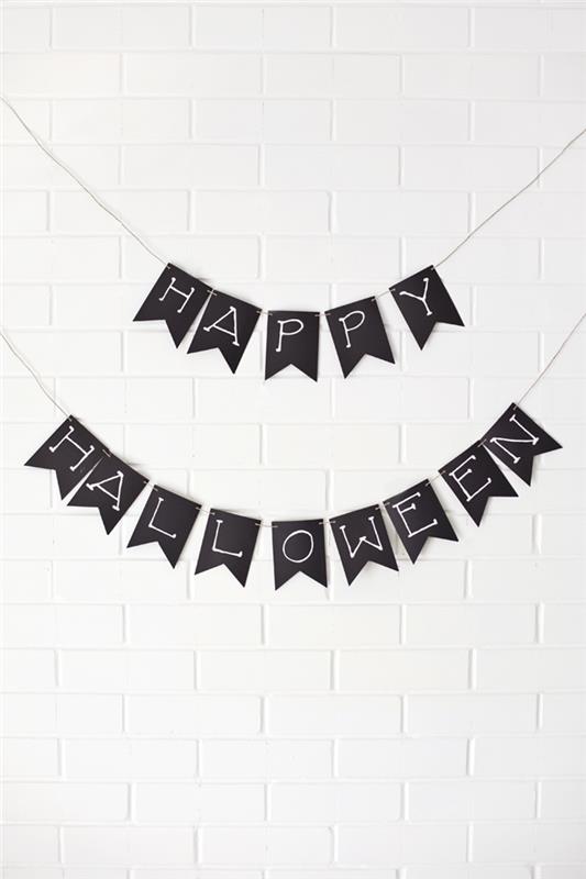 Halloween Deco Halloween Easy DIY juodo popieriaus girliandos raidė Happy Halloween baltų plytų efekto siena