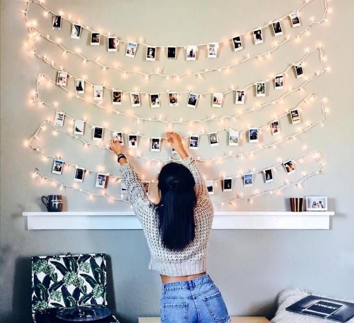 kolay ve düşük bütçeli ev yapımı dekor, genç odanızdaki duvarları led zincir ve fotoğraflarla nasıl özelleştireceğinize dair fikir