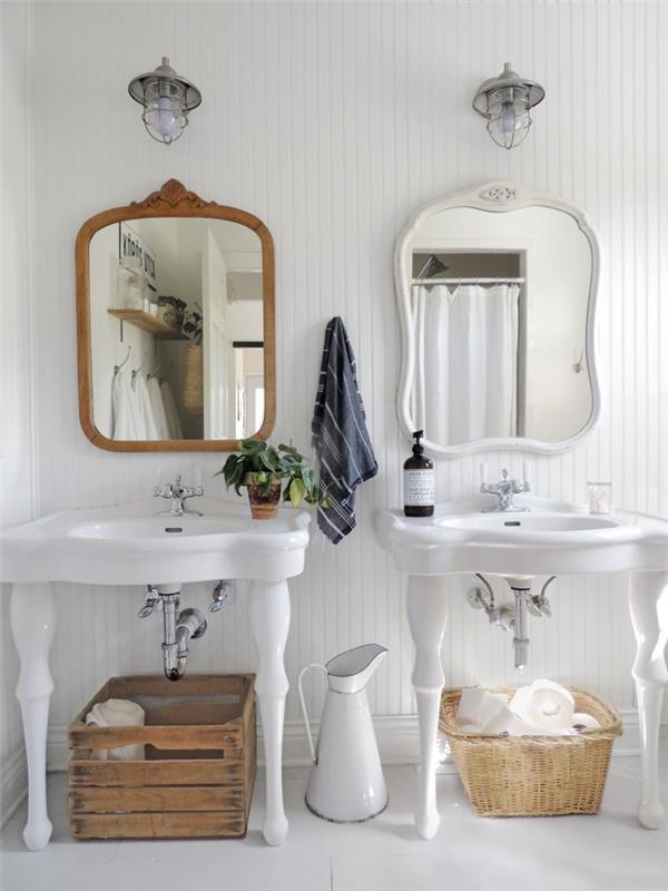 deko kaimo namas veidrodis medinis rėmas medinė dėžė laikymas vonios rankšluosčiu pintas krepšys