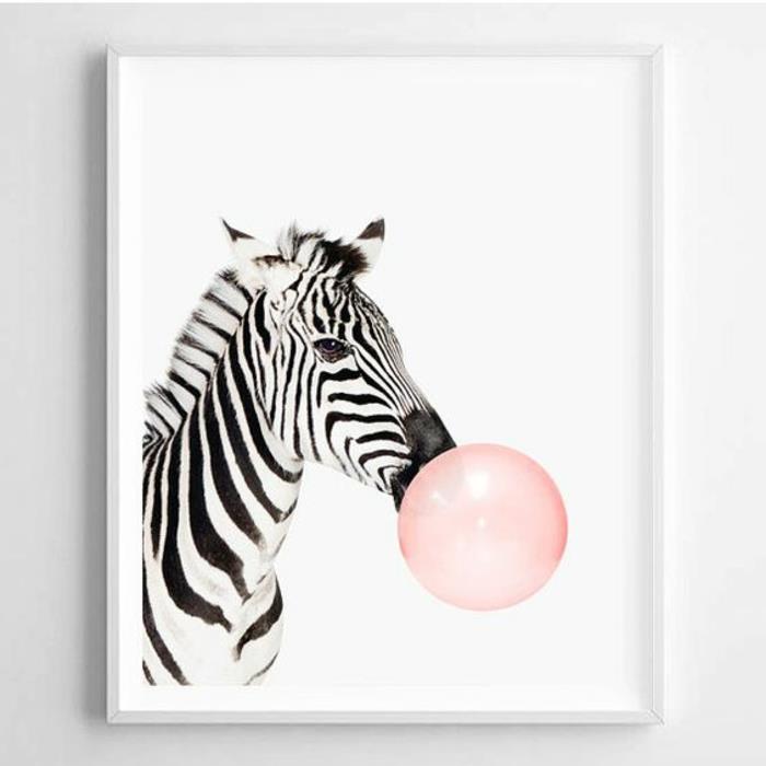 kişiselleştirilmiş resim çerçevesi, sanat eseri zebra deseni, yazdırılabilir resim, zebra, pembe balon, beyaz duvarlar