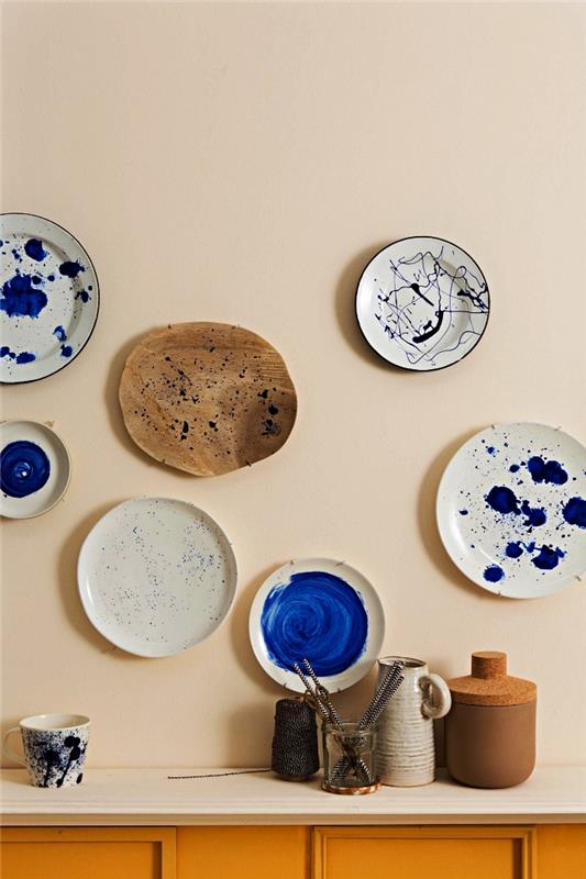 DIY dekor, porcelanske stenske plošče, okrašene z brizganjem porcelanske barve