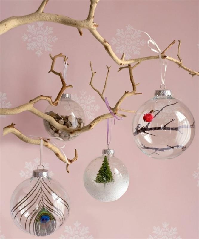 Noel-süslemeleri-kendi-el-yap-dekoratif-toplar-farklı-dekoratif-nesnelerle dolu