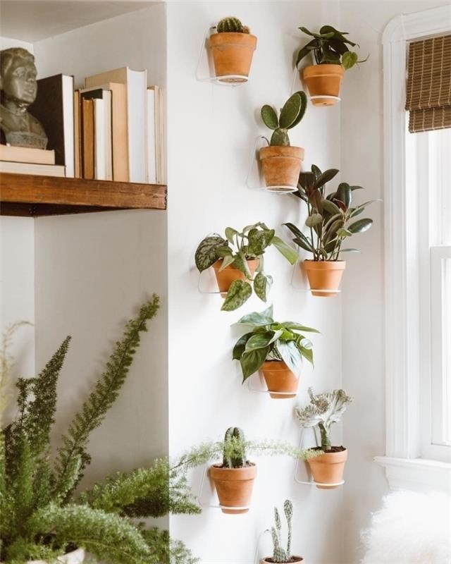 namų augalų dekoras boho prašmatnaus stiliaus sienų laikymo lentyna mediena knyga pasidaryk pats augalų sienų puodai