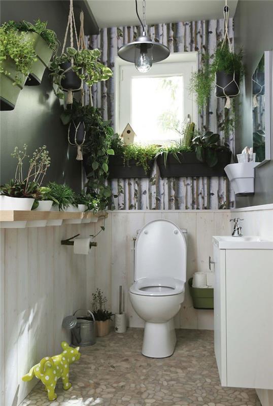 Zen nature WC dekoracija z rastlinami in tapiserija iz imitacije brezovega gozda