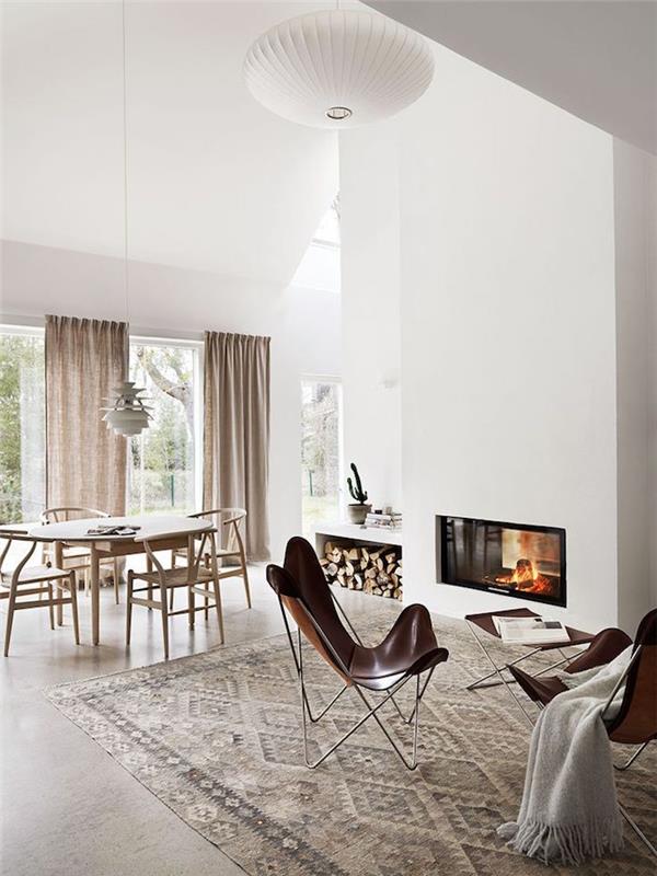 Nordijska dekoracija dnevne sobe in minimalistični švedski dekor