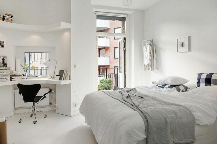 scandinavian-decor-small-bedroom-decor-white-clean-lines-skandinaviškas-ofisas, taupantis erdvę