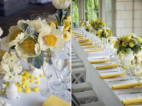 geltono dydžio vestuvių stalo dekoracijos