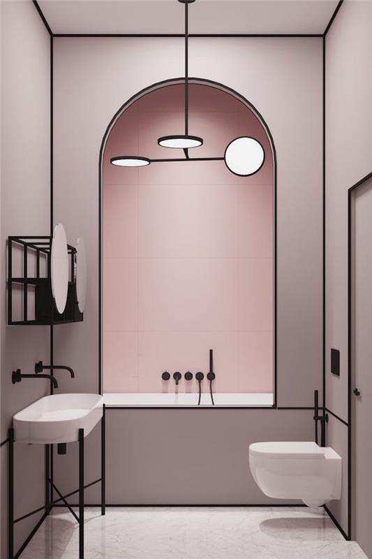 izvirna siva praškasto roza dekor za stranišče minimalističen dizajn