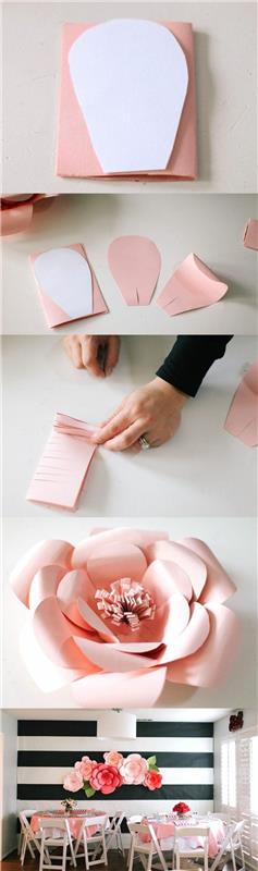 Fiori di carta, adesive scritte per pareti, come fare un fiore rosa