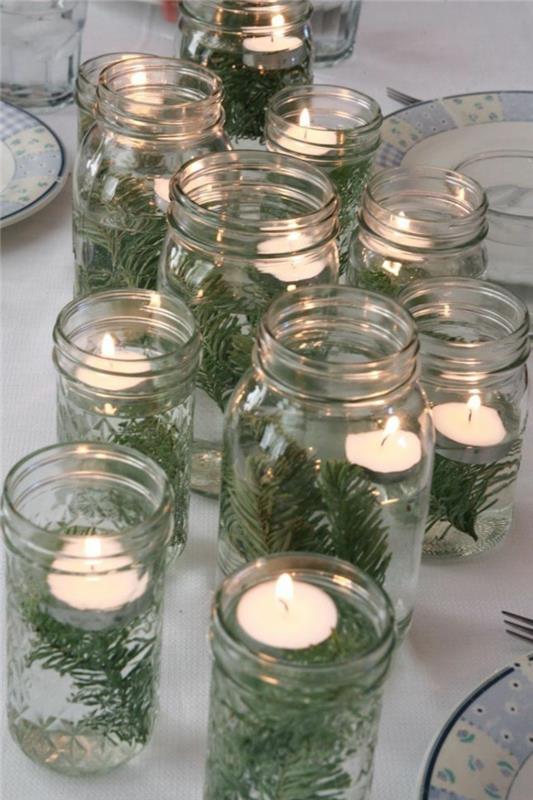 plavajoča-sveča-dekoracija-zelena-jelka-veja-za-okrasitev-božične mize-z-vejami