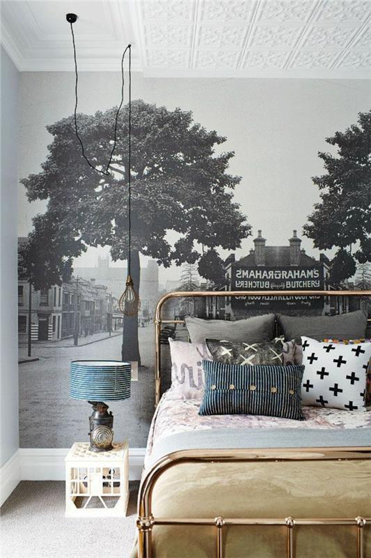 yatak odası-dekorasyon-fikir-deco-yetişkin-yatak odası-papir-mureaux