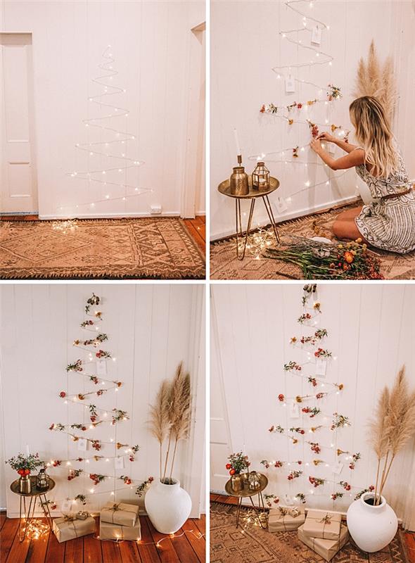 Kendinizi bir köknar ağacı çiçek ahşap klips şeklinde hafif bir çelenk yapmak için Noel dekorasyonu