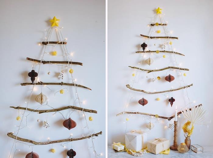 İyileştirici malzemelerle yapılacak orijinal Noel dekorasyonu ahşap dallar yüzer sıcak tutkal DIY duvar asılı