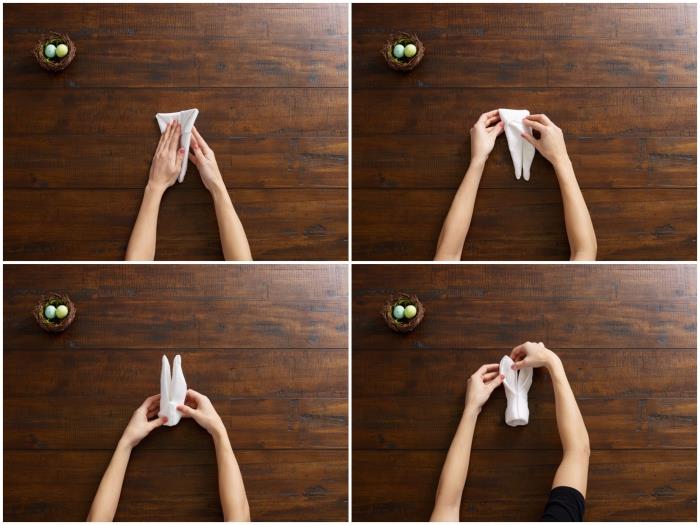 enostavna origami tehnika velikonočnega zlaganja v obliki velikonočnega zajčka, korak za korakom vadnica v slikah za zlaganje zajčka