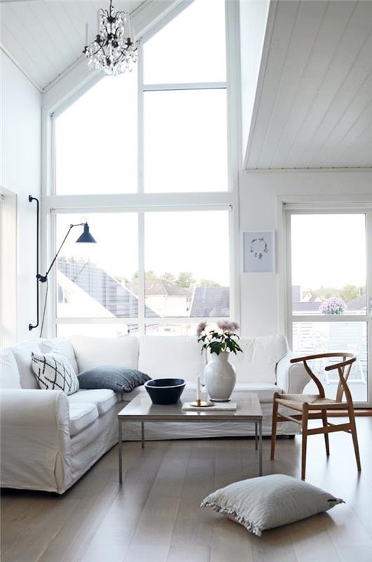 Pohištvo v skandinavskem slogu Nordijska blazina Švedska oblikovana podstrešna dnevna soba