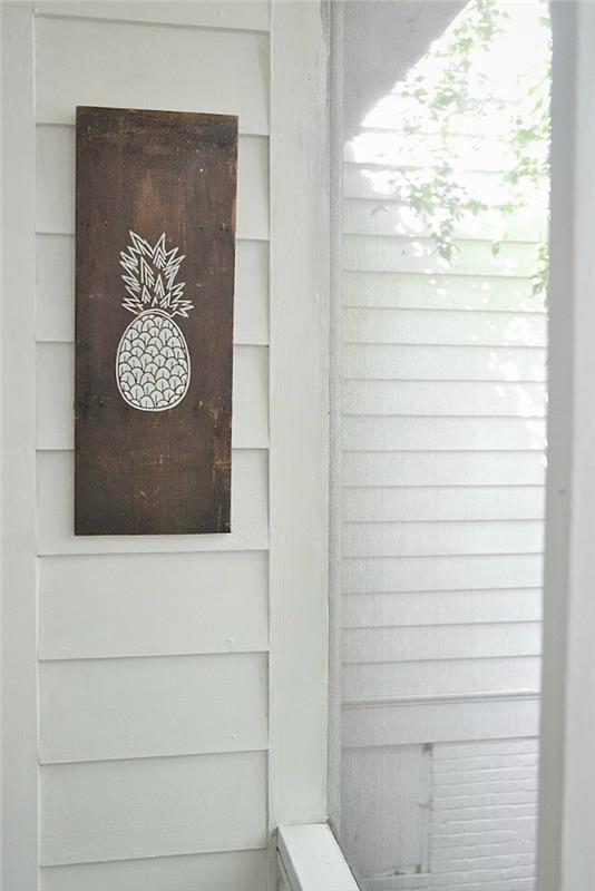 Ananasų trafaretas medinei lentai, dažai virtuvės baldams, kaip perdažyti baldą jo nešlifuojant