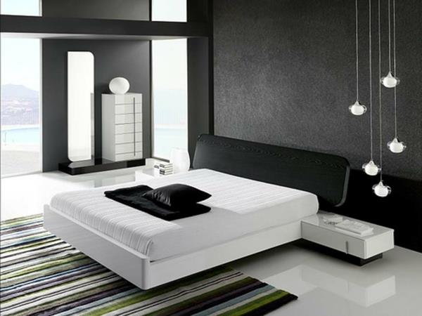 sodobno-minimalistična-spalnica-dekoracija-črno-bela