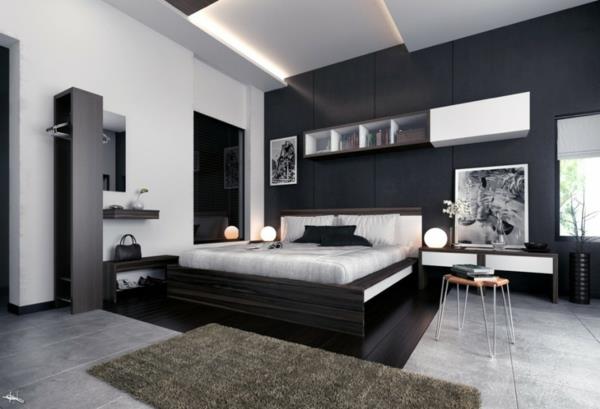 sodobna-črno-bela-dekoracija-spalnica-s preprogo