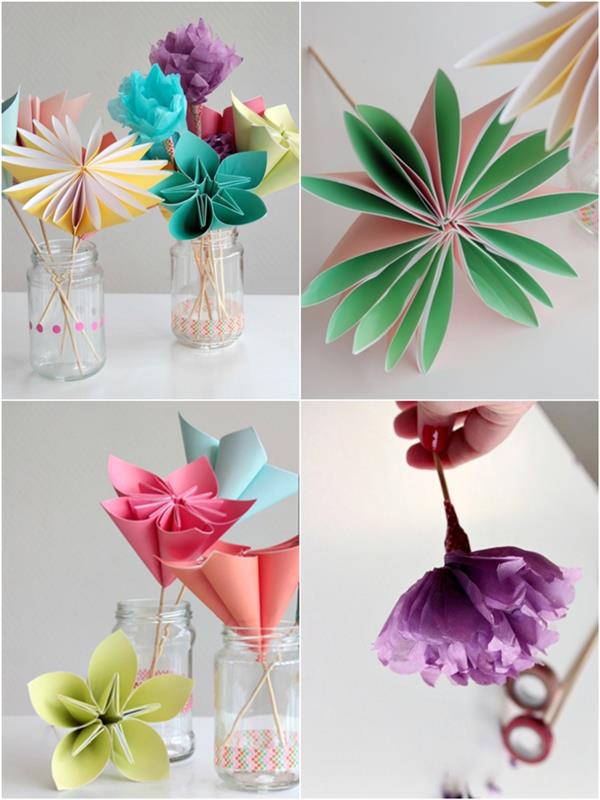 kaip padaryti gėlių origami laikantis šios paprastos lankstymo technikos, sukurkite gražią puokštę origami gėlėmis