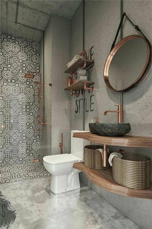 zen in topla kopalnica, model kopalniških ploščic, naravna kopalnica, dekoracija majhne kopalnice