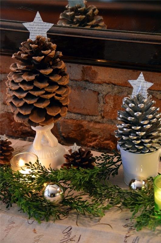 kaj je mogoče storiti z borovimi storži, ideja okrasnega kamina za božič z mini borovci