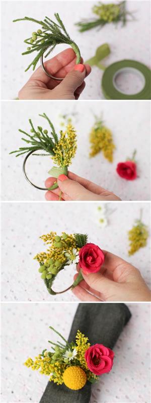 yaratıcı aktivite, bir düğün masası nasıl dekore edilir, DIY çiçekli yuvarlak peçete katlamanın teknik fikri