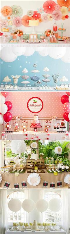 Idea for decorazione del tavolo di un completeanno con balcini e fiori