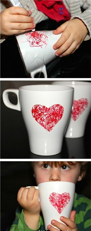 Idea regalo fai da te per amica, tazza con disegno, disegno cuore rosso