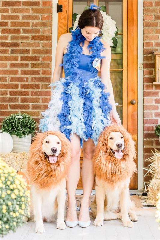Mavi kuş gibi giyin, tüylü kendin yap elbise, aslan gibi giyinmek için yapay yeleli köpekler, grup kostümü, karnaval kostümü