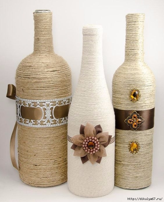 Decorar botellas con hilos