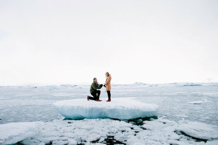 prvotni predlog za poroko sredi ledene gore, ledena gora, ideja za predlog za potovanje v nordijske države