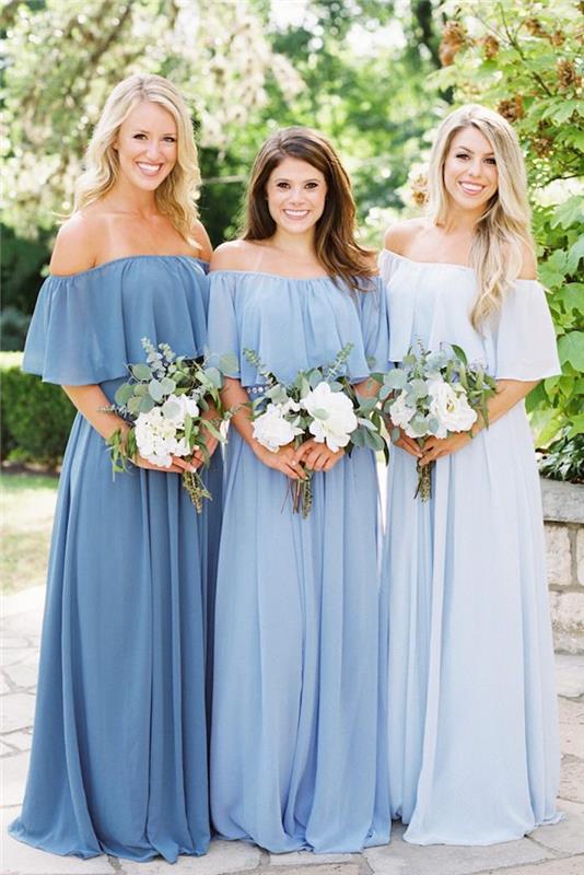 Düğün resmi elbisesi için uzun elbise kadın bahar elbisesi mavi elbise omuzları denudees giymek