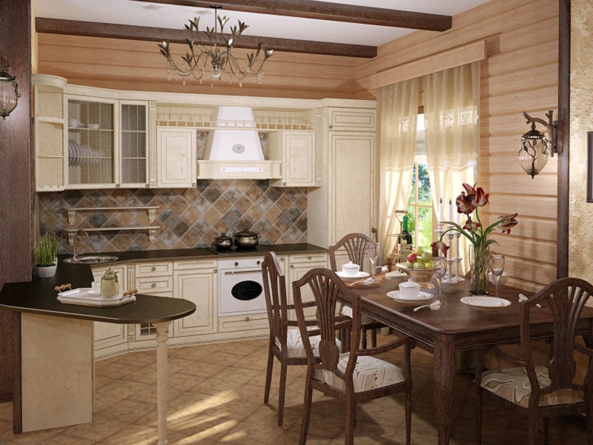 virtuvės dizainas mediniame name