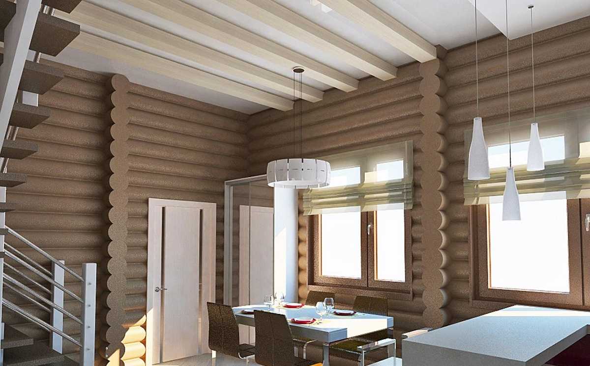 decorazione interna della casa fatta di tronchi arrotondati in stile moderno