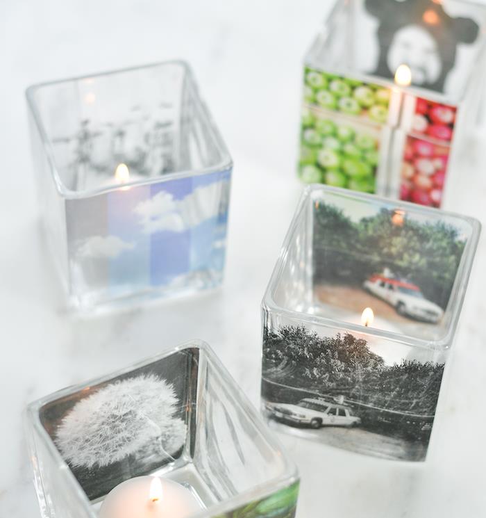 personalizuotas stiklo žvakidė iš nuotraukų, originalus Tėvo dienos dovanos pavyzdys, kurį galite pasidaryti patys