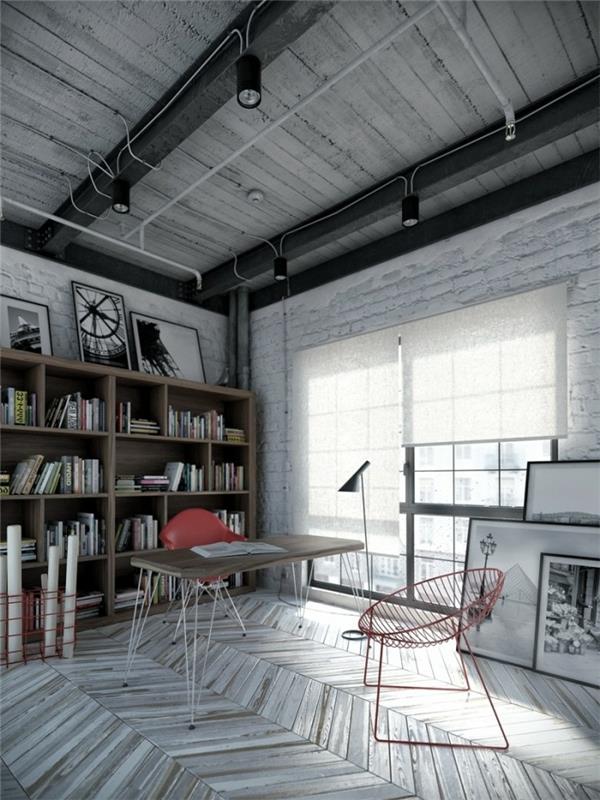 endüstriyel-tarzı-mobilya-yaratıcı-fikir-gri-modern-kitaplık-sandalye-masa