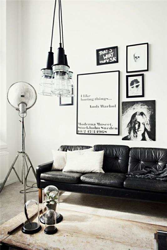 endüstriyel-tarzı-mobilya-yaratıcı-fikir-oturma odası-kanepe-siyah-deri