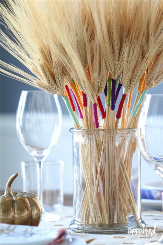 Ideja za dekoracijo mize z ovitki iz pšenice in volne, jesenski dekor, ki ga naredite sami